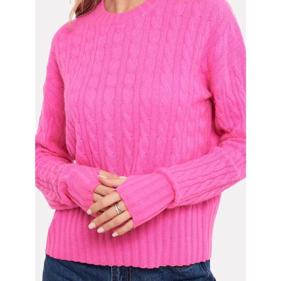 NEW BRODIE CASHMERE cathy cable knit crew sweater in diva pink - Picture 3 of 4